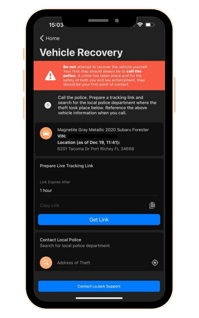 lojack stolen vehicle recovery step 1