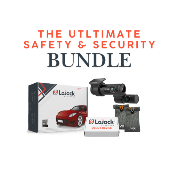 LoJack, LoJack decoy, 4k dashcam (front and rear), faraday key fob car protection and security